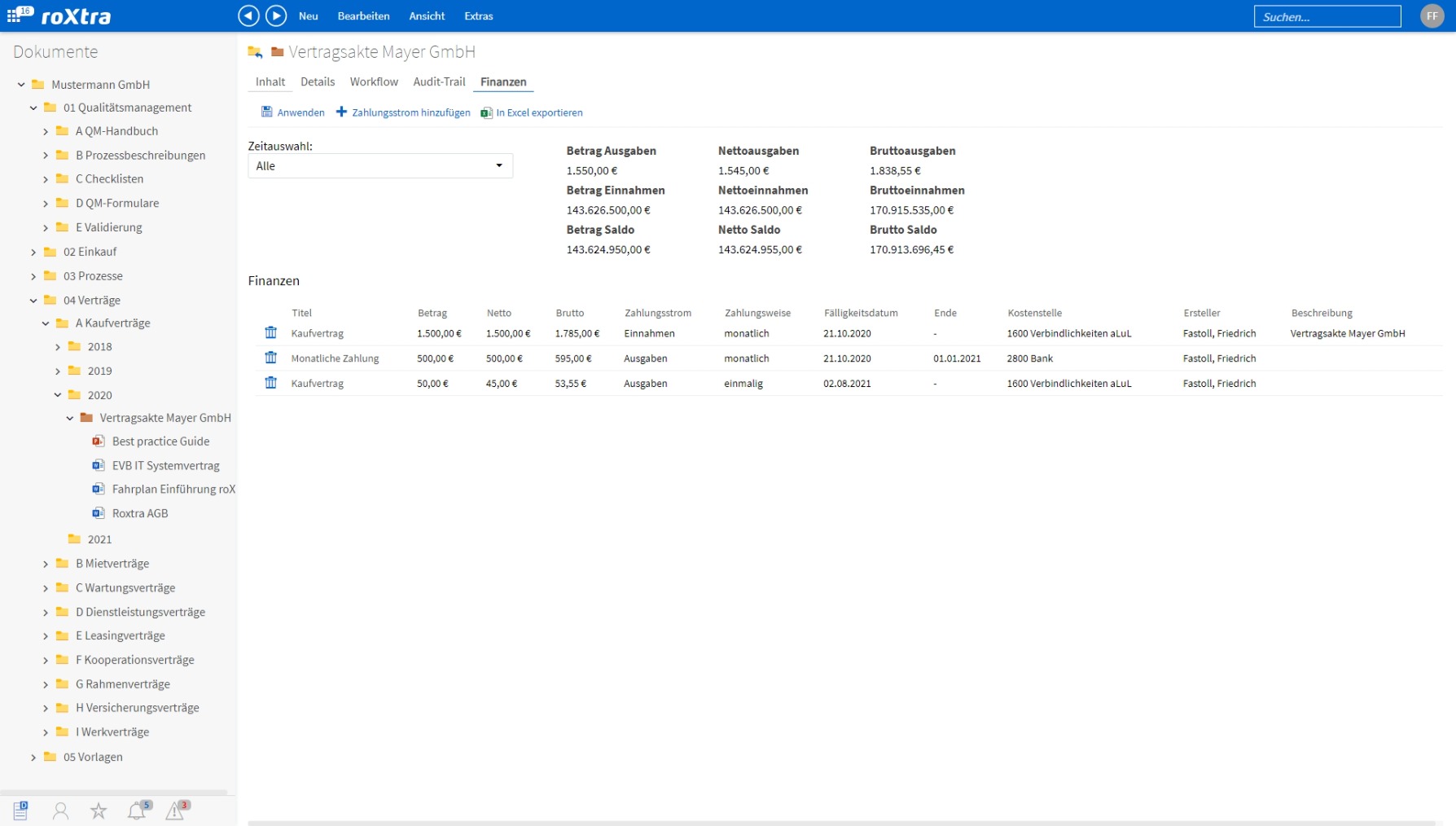 screenshot of roXtra Contracts
